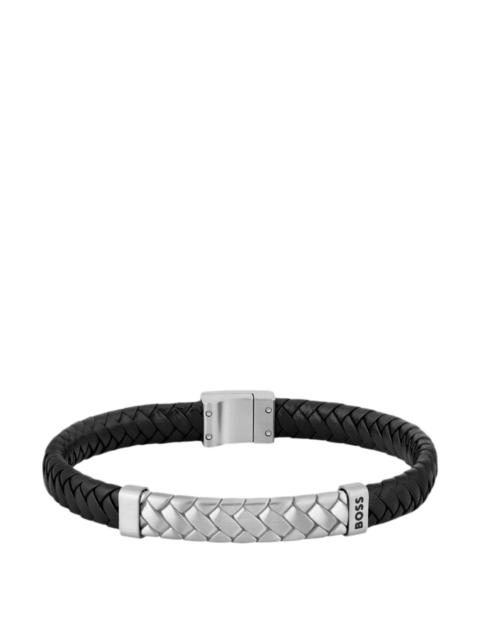 BLACK BRAIDED-LEATHER CUFF WITH HERRINGBONE HARDWARE