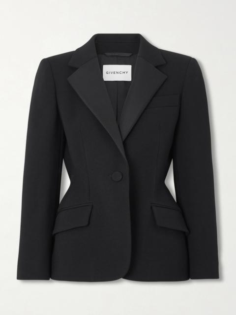Silk-blend Twill-trimmed Textured Wool-blend Blazer