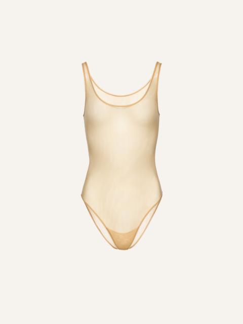 Mesh scalloped bodysuit in nude