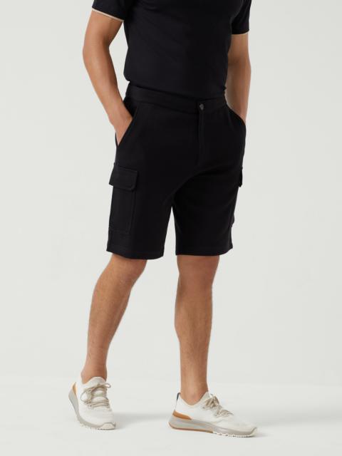 Cotton, cashmere and silk French terry double cloth Bermuda shorts with cargo pockets