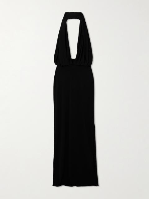 Draped Stretch-satin Halterneck Gown