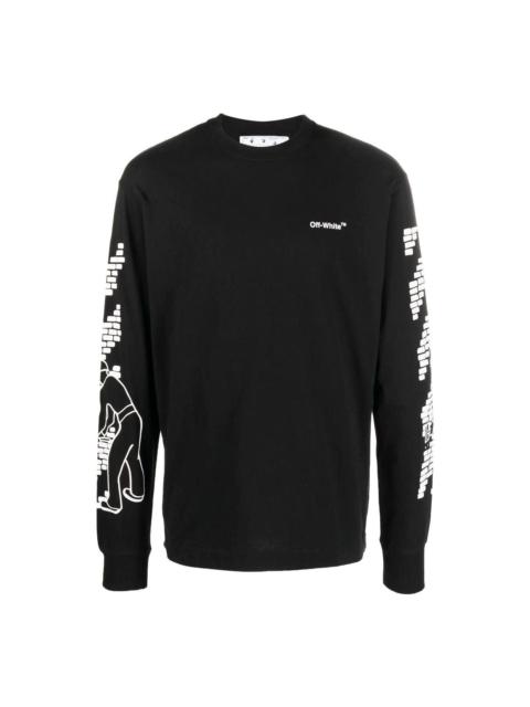 Men's Off-White FW22 Logo Printing Round Neck Long Sleeves Black T-Shirt OMAB064F22JER0051001