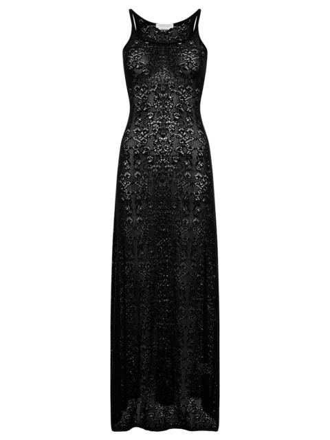 Meridian Lace Knit Maxi Dress in Black Merino Wool with Lining