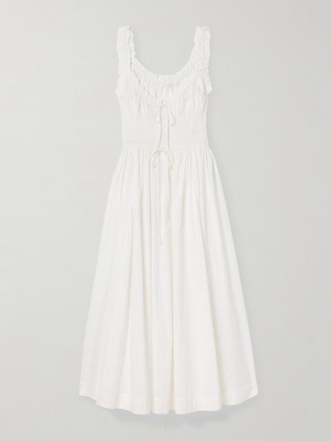 Emmaretta Tie-detailed Shirred Cotton-voile Midi Dress
