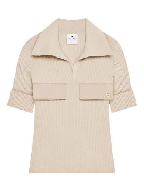 ribbed flap-pocket polo top