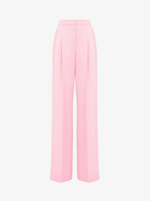 Women's Double Pleat Wide Leg Trousers in Pale Pink