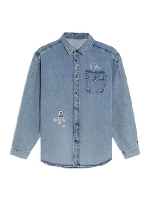 Li-Ning Skateboard Series Logo Embroidered Loose Washed Denim Shirt 'Light Blue' ASHS011-1