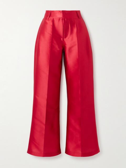 Yoshi Cropped Satin Wide-leg Pants