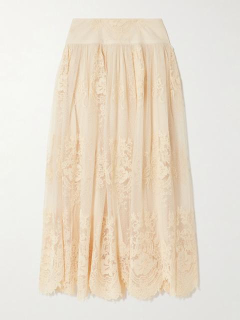Hypnotic gathered flocked lace maxi skirt Cream
