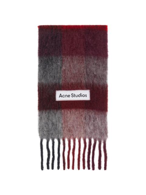 Red & Gray Check Fringe Scarf