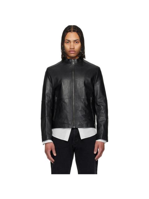 Black Slim Fit Grained Leather Jacket