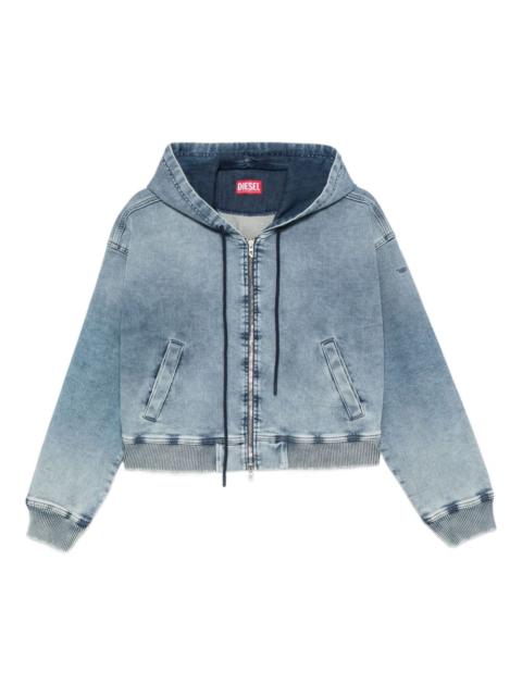 hooded zip-up denim jacket