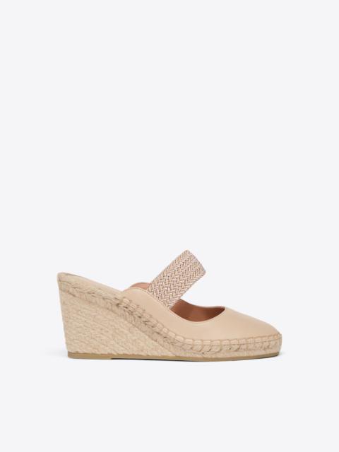 Siena 70 Beige Leather Wedge Mules
