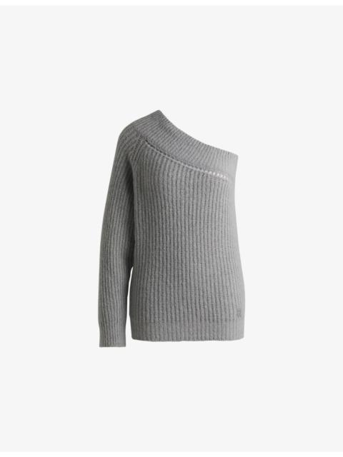 One-shoulder brushed-texture stretch-knit jumper