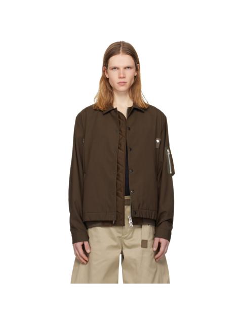Brown Suiting & Nylon Twill Bomber Jacket