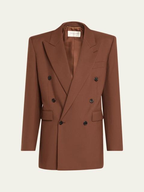 Double-Breasted Strong-Shoulder Blazer