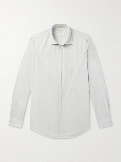 Genova Cut-Away Collar Striped Cotton-Twill Shirt Light blue