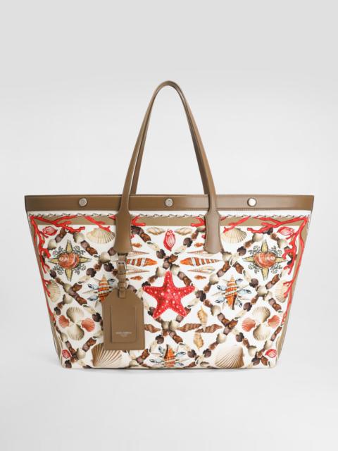 Shell-print canvas and calfskin atene shopping bag