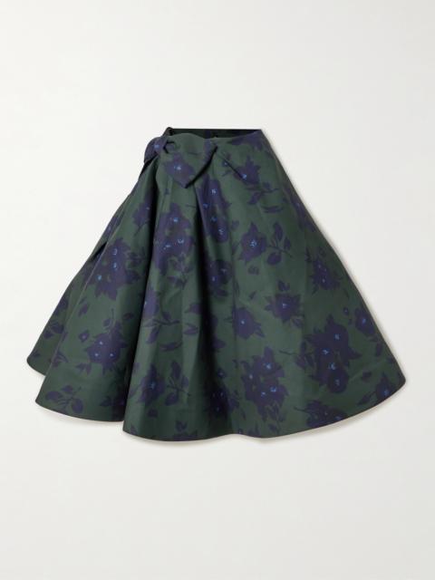 Asymmetric Bow-embellished Floral-print Cotton Midi Skirt
