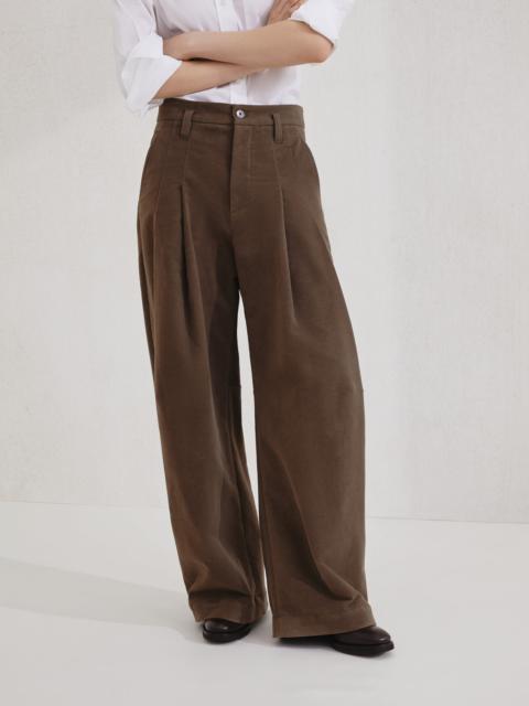 Stretch cotton moleskin five-pocket barrel trousers with monili