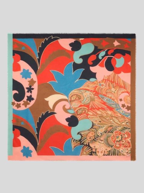 COTTON-BLEND JACQUARD SHAWL WITH FLORAL PAISLEY MOTIF