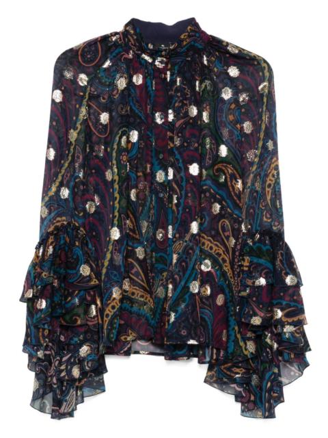 paisley-print ruffled top