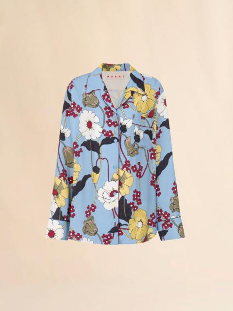 BLUE ENVERS SATIN PAJAMA SHIRT WITH MELODIA PRINT