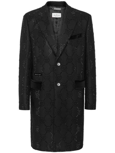 logo-embellished peak-lapels single-breasted coat