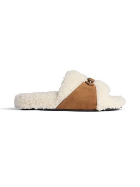 Women's Furry Slide Sandal in Off White/brown