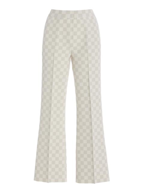Exclusive Kick Checked Stretch-Cotton Knit Cropped Flared Pants ivory