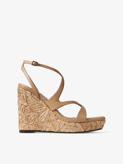 Ayla 110
Cappuccino Nappa Leather and Flower Woven Raffia Wedges