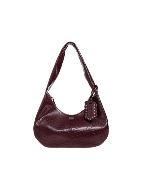 embossed tag shoulder bag