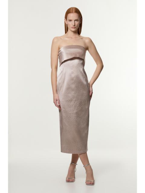 Italian Structured Textured Satin Bandeau Tailored Maxi Dress