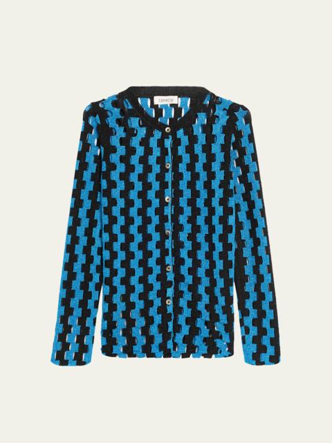 Bowery Metallic Open-Knit Crewneck Cardigan