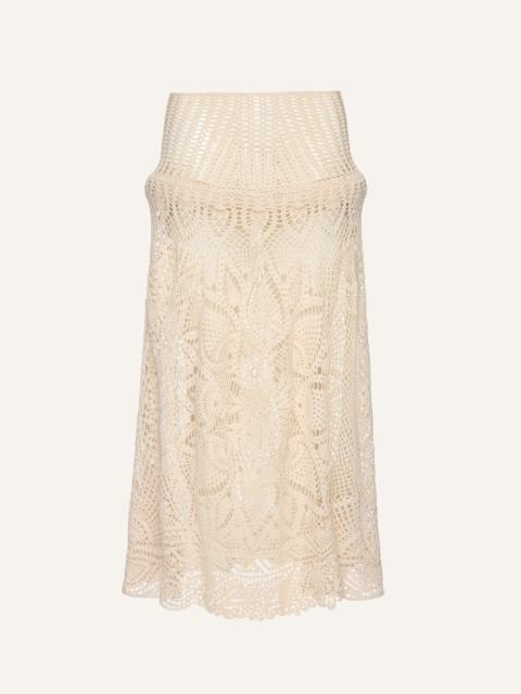 Lace crochet drop-waist skirt in cream