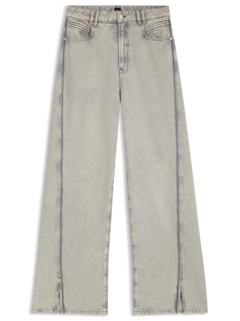 WIDE-LEG JEANS IN GRAY DENIM WITH HEM SLITS