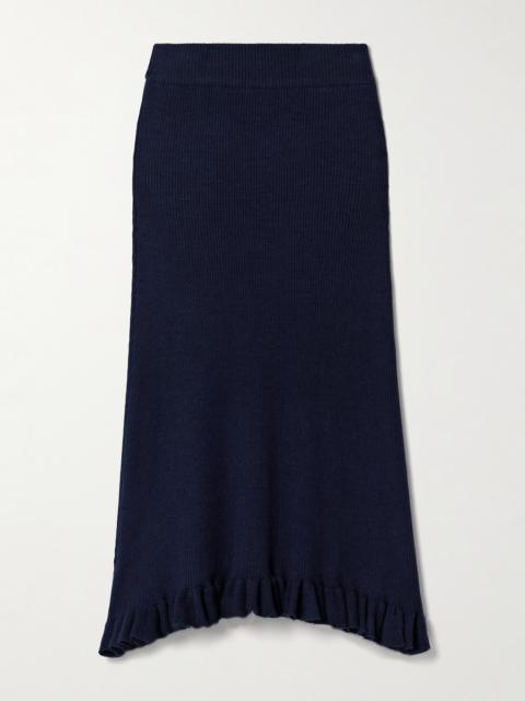 The Grace Asymmetric Ruffled Ribbed Cashmere Midi Skirt