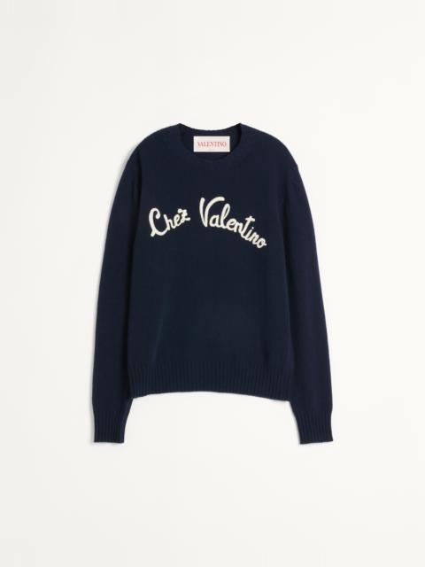 WOOL CREWNECK SWEATER WITH CHEZ VALENTINO EMBROIDERY