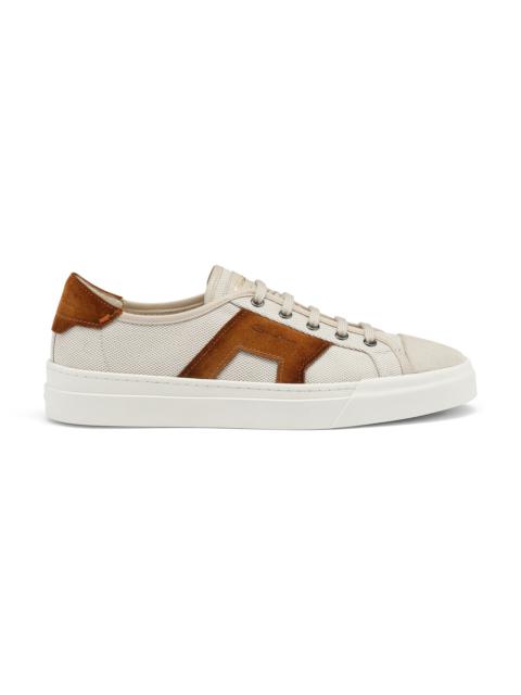 Men's beige and brown canvas and suede Double Buckle Sneaker