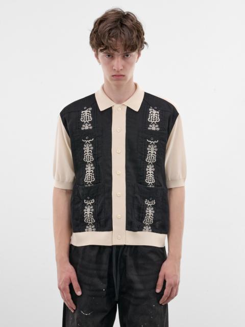 Black Embroidered Knit Polo Shirt