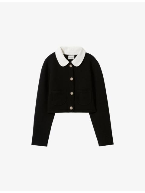 Removable-Collar Cropped Knitted Cardigan