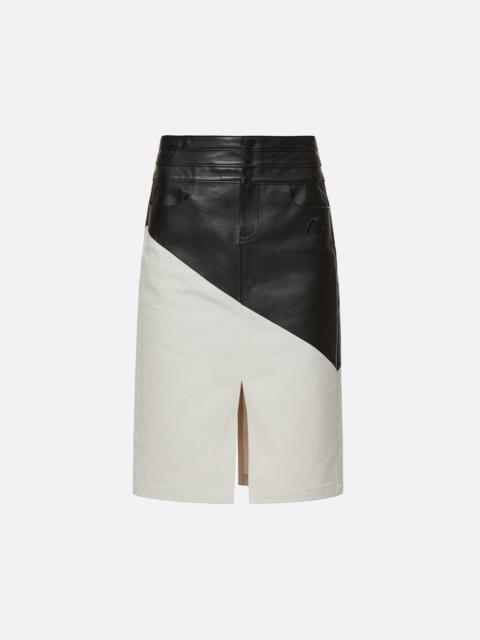 Contrast Leather Denim Skirt