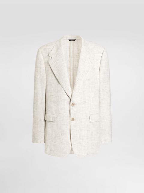Single-breasted tweed-effect linen and viscose jacket