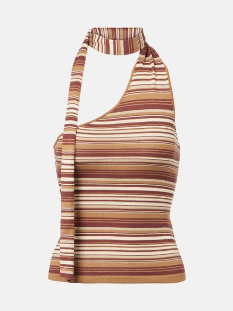 Scarf-detail knitted silk-blend top