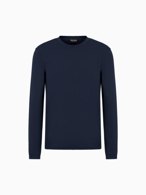 Stretch viscose jersey jumper with crew neck and long sleeves