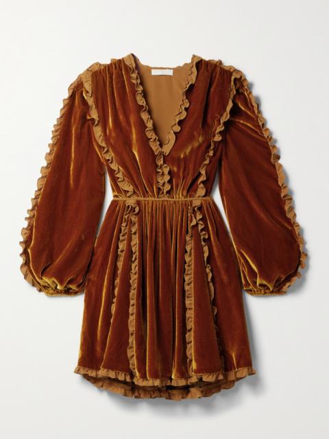 Erika Ruffled Satin-trimmed Velvet Mini Dress