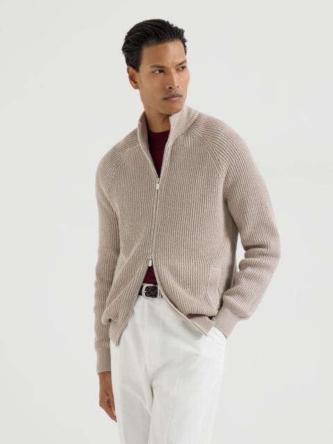Malfilé cotton English rib cardigan with raglan sleeves and zipper