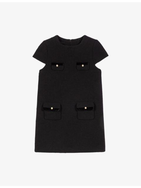 Collared Short-Sleeve Stretch-Tweed Mini Dress