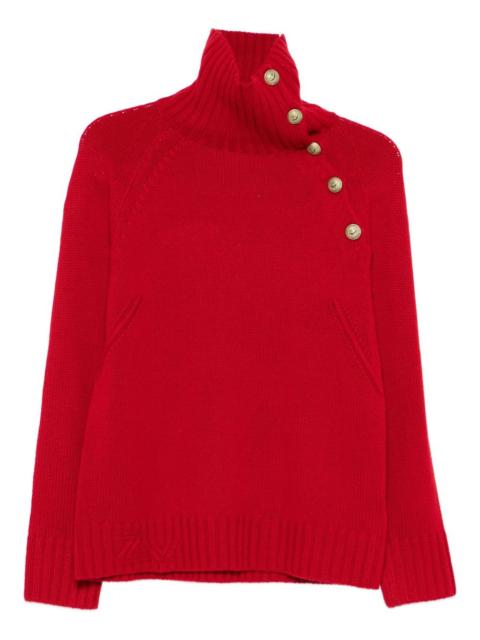 high-neck button-detail sweater