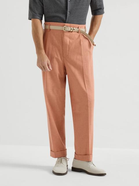 Virgin wool, cotton and silk mouliné trousers with double pleats